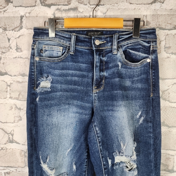 Judy Blue Jeans Boyfriend Fit Distressed Factory Fade Medium Blue Size 5/27 - Picture 5 of 15